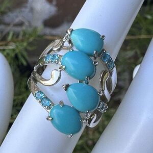 DK Statement Ring Size 5.25 Turquoise Blue Lab Topaz 925 Sterling Silver‎ 4.8g